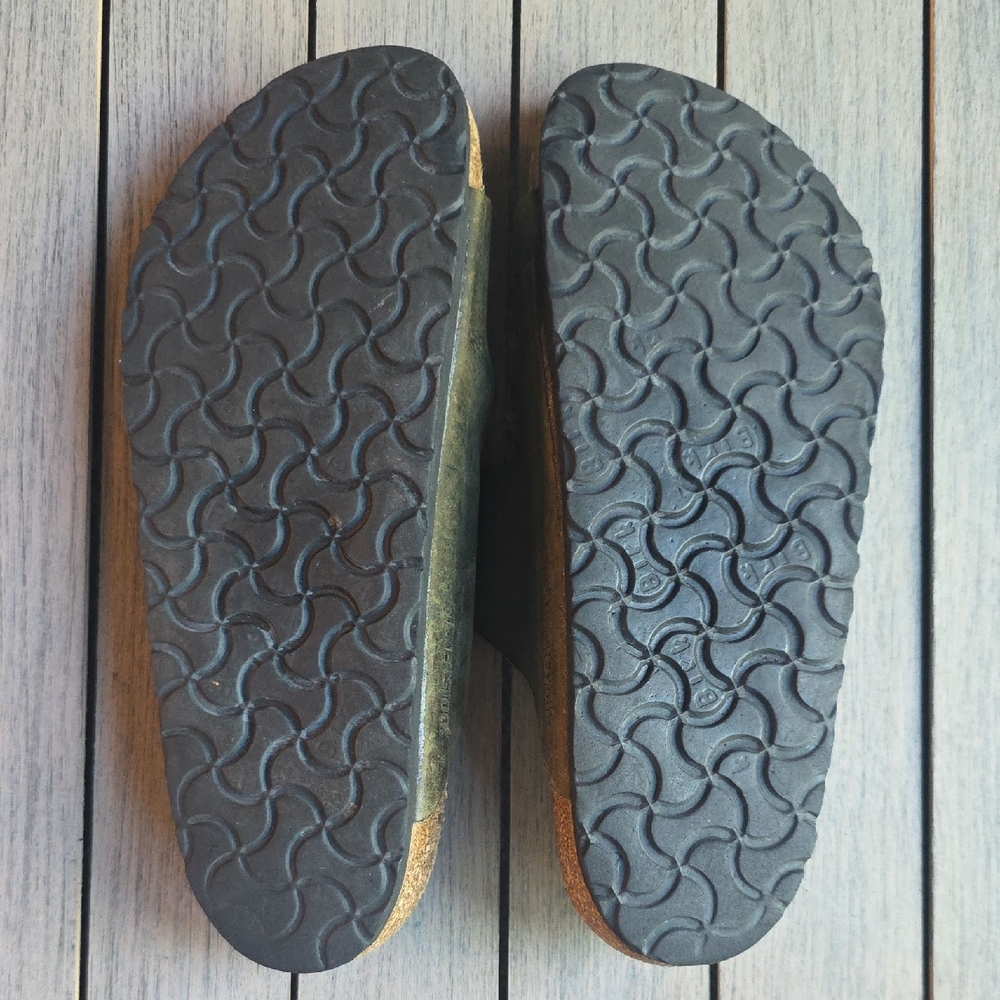 Birkenstock Olive Leather Slide Sandals - Picture 2 of 6